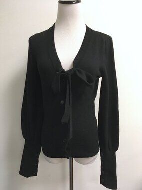 Tuleh black bow tie sweater top v neck M